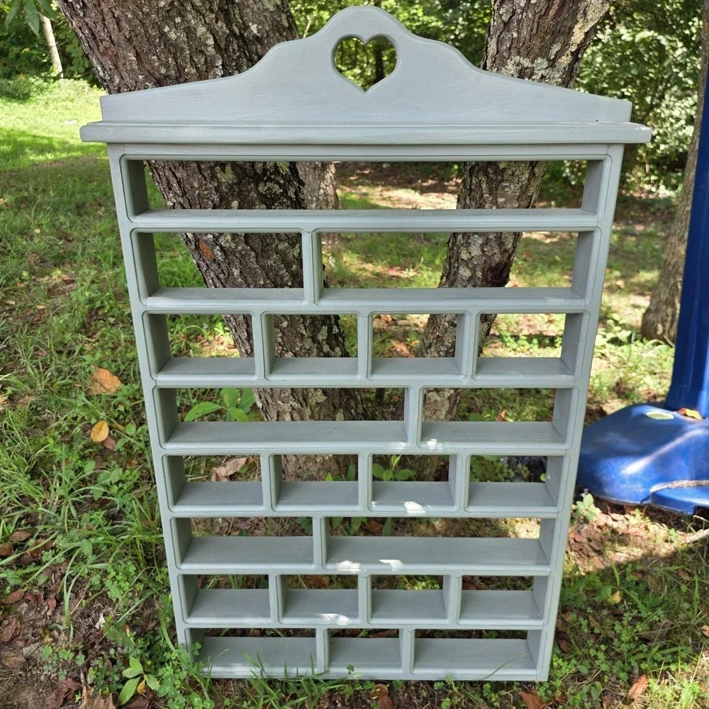 Farmhouse Green Wood Window Panel Wall Shelf Display Heart Cutout Decor Rack